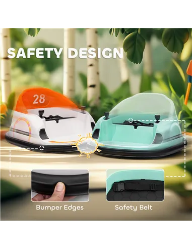 AIYAPLAY 360° Rotation Kids Bumper Car, 12V Waltz Car with Remote Control, Dual Joystick, Music, Lights, Green