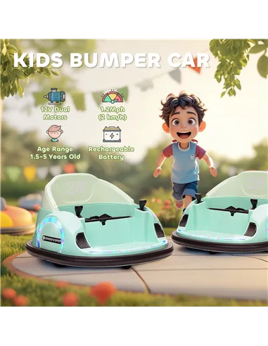AIYAPLAY 360° Rotation Kids Bumper Car, 12V Waltz Car with Remote Control, Dual Joystick, Music, Lights, Green