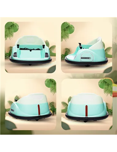 AIYAPLAY 360° Rotation Kids Bumper Car, 12V Waltz Car with Remote Control, Dual Joystick, Music, Lights, Green