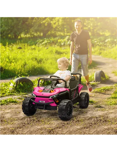 AIYAPLAY 12V Battery Powered Ride on Truck w/ Remote, Four Suspension Wheels, Horn, Lights, Music, USB, for Ages 3-5 Years, Pink
