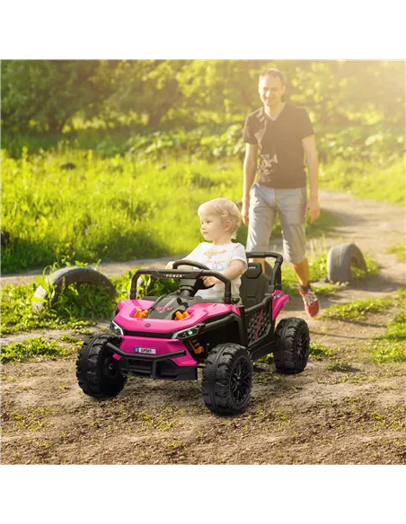 AIYAPLAY 12V Battery Powered Ride on Truck w/ Remote, Four Suspension Wheels, Horn, Lights, Music, USB, for Ages 3-5 Years, Pink