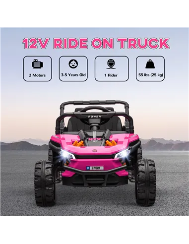 AIYAPLAY 12V Battery Powered Ride on Truck w/ Remote, Four Suspension Wheels, Horn, Lights, Music, USB, for Ages 3-5 Years, Pink
