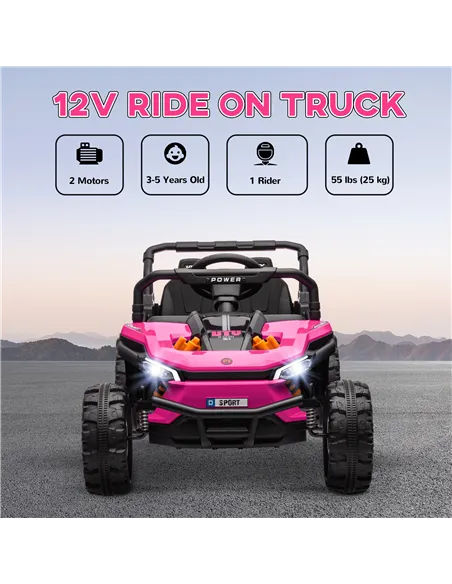 AIYAPLAY 12V Battery Powered Ride on Truck w/ Remote, Four Suspension Wheels, Horn, Lights, Music, USB, for Ages 3-5 Years, Pink