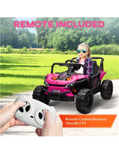 AIYAPLAY 12V Battery Powered Ride on Truck w/ Remote, Four Suspension Wheels, Horn, Lights, Music, USB, for Ages 3-5 Years, Pink