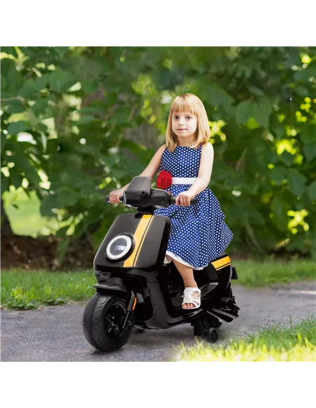 AIYAPLAY 6V Ride on Motorbike, Kids Electric Motorbike w/ Headlights, Music, Training Wheels, for Ages 18-36 Months, Black