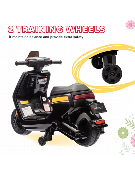 AIYAPLAY 6V Ride on Motorbike, Kids Electric Motorbike w/ Headlights, Music, Training Wheels, for Ages 18-36 Months, Black