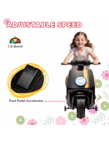 AIYAPLAY 6V Ride on Motorbike, Kids Electric Motorbike w/ Headlights, Music, Training Wheels, for Ages 18-36 Months, Black