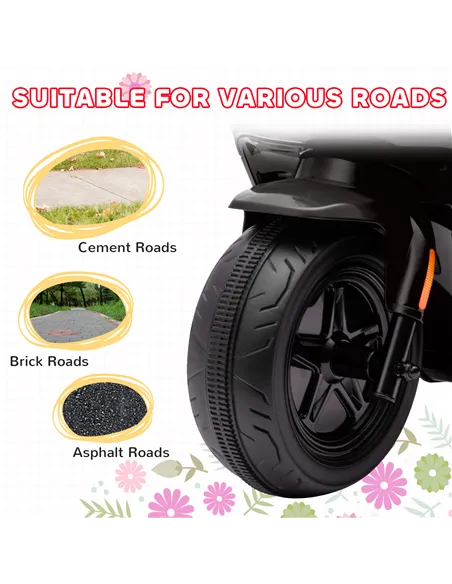 AIYAPLAY 6V Ride on Motorbike, Kids Electric Motorbike w/ Headlights, Music, Training Wheels, for Ages 18-36 Months, Black