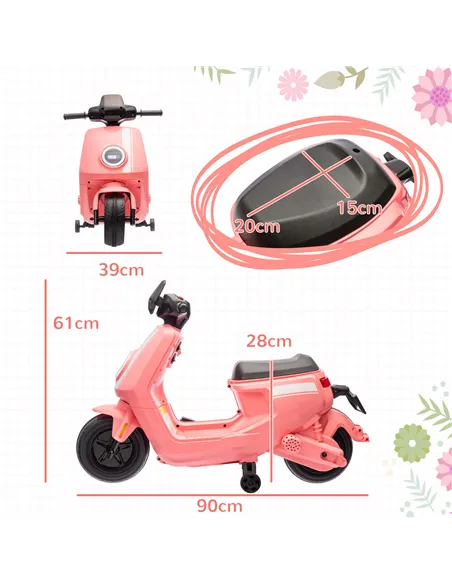 AIYAPLAY 6V Ride on Motorbike, Kids Electric Motorbike w/ Headlights, Music, Training Wheels, for Ages 18-36 Months, Pink