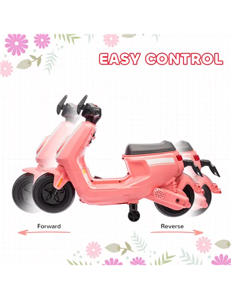 AIYAPLAY 6V Ride on Motorbike, Kids Electric Motorbike w/ Headlights, Music, Training Wheels, for Ages 18-36 Months, Pink
