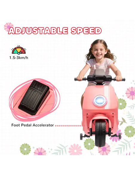 AIYAPLAY 6V Ride on Motorbike, Kids Electric Motorbike w/ Headlights, Music, Training Wheels, for Ages 18-36 Months, Pink