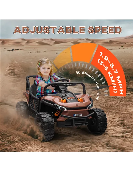 AIYAPLAY 12V Battery Powered Ride on Truck w/ Remote, Four Suspension Wheels, Horn, Lights, Music, USB, for Ages 3-5 Years, Brow