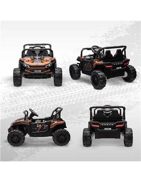 AIYAPLAY 12V Battery Powered Ride on Truck w/ Remote, Four Suspension Wheels, Horn, Lights, Music, USB, for Ages 3-5 Years, Brow