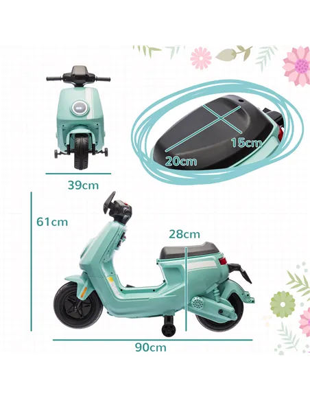 AIYAPLAY 6V Ride on Motorbike, Kids Electric Motorbike w/ Headlights, Music, Training Wheels, for Ages 18-36 Months, Green