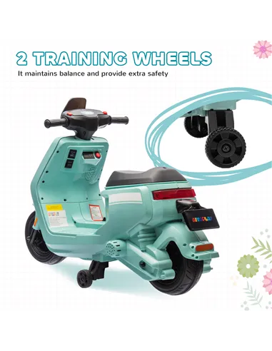 AIYAPLAY 6V Ride on Motorbike, Kids Electric Motorbike w/ Headlights, Music, Training Wheels, for Ages 18-36 Months, Green