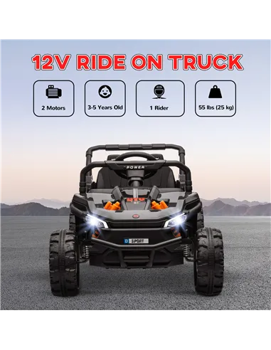 AIYAPLAY 12V Battery Powered Ride on Truck w/ Remote, Four Suspension Wheels, Horn, Lights, Music, USB, for Ages 3-5 Years, Blac