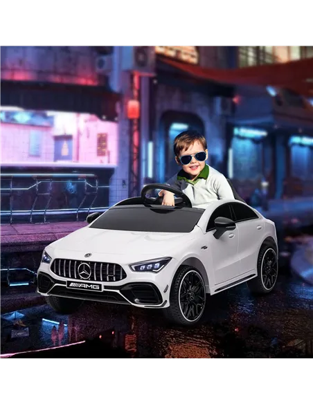 AIYAPLAY Mercedes-Benz AMG CLA 45 Licensed 12V Kids Electric Car Ride on Car w/ Remote, Suspension Lights Music Horn - White