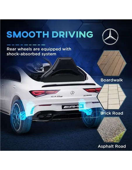 AIYAPLAY Mercedes-Benz AMG CLA 45 Licensed 12V Kids Electric Car Ride on Car w/ Remote, Suspension Lights Music Horn - White