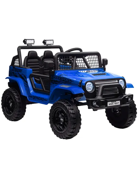 AIYAPLAY 12V Battery Powered Kids Ride-On Car, Electric Truck w/ Spring Suspension, Remote, Music, Horn, Lights, Blue