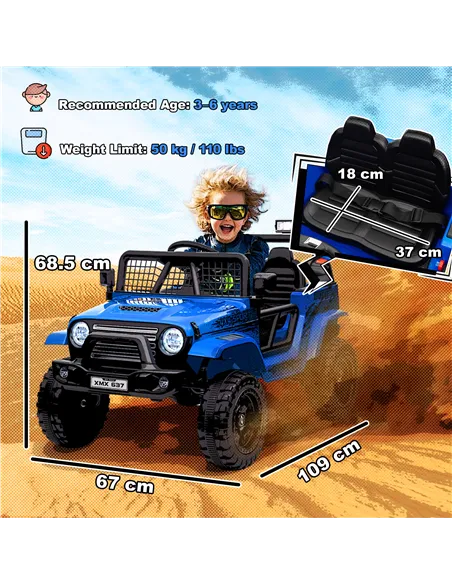 AIYAPLAY 12V Battery Powered Kids Ride-On Car, Electric Truck w/ Spring Suspension, Remote, Music, Horn, Lights, Blue