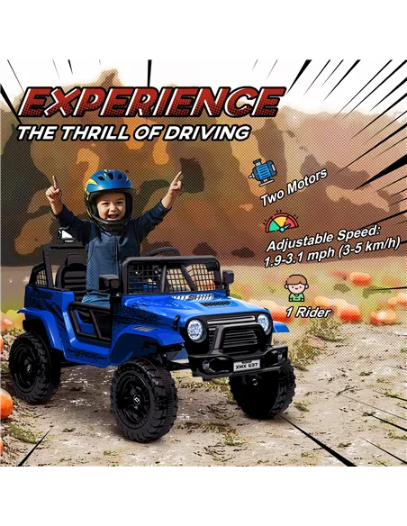 AIYAPLAY 12V Battery Powered Kids Ride-On Car, Electric Truck w/ Spring Suspension, Remote, Music, Horn, Lights, Blue
