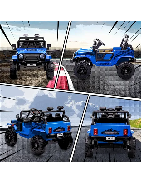 AIYAPLAY 12V Battery Powered Kids Ride-On Car, Electric Truck w/ Spring Suspension, Remote, Music, Horn, Lights, Blue
