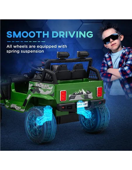 AIYAPLAY 12V Battery Powered Kids Ride-On Car, Electric Truck w/ Spring Suspension, Remote, Music, Horn, Lights, Green