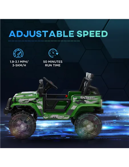AIYAPLAY 12V Battery Powered Kids Ride-On Car, Electric Truck w/ Spring Suspension, Remote, Music, Horn, Lights, Green
