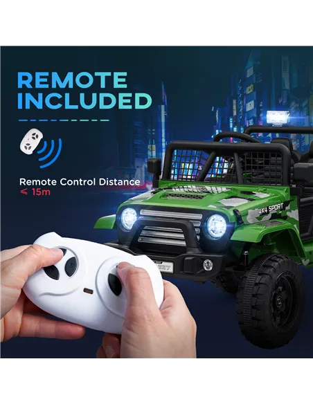 AIYAPLAY 12V Battery Powered Kids Ride-On Car, Electric Truck w/ Spring Suspension, Remote, Music, Horn, Lights, Green