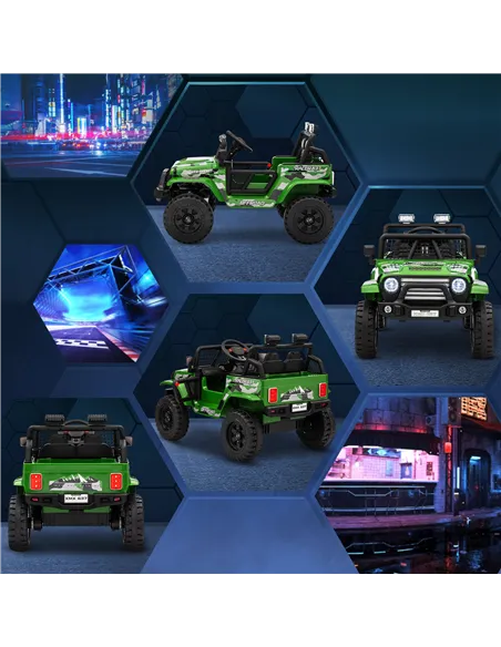 AIYAPLAY 12V Battery Powered Kids Ride-On Car, Electric Truck w/ Spring Suspension, Remote, Music, Horn, Lights, Green