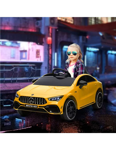 AIYAPLAY Mercedes-Benz AMG CLA 45 Licensed 12V Kids Electric Car Ride on Car w/ Remote, Suspension Lights Music Horn - Yellow