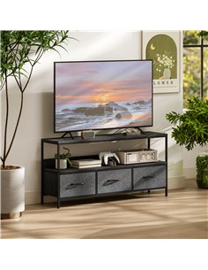 HOMCOM TV Stand Cabinet with 3 Foldable Drawers - Black 2
