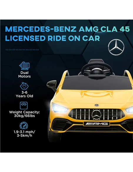 AIYAPLAY Mercedes-Benz AMG CLA 45 Licensed 12V Kids Electric Car Ride on Car w/ Remote, Suspension Lights Music Horn - Yellow