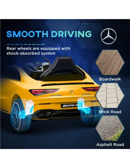 AIYAPLAY Mercedes-Benz AMG CLA 45 Licensed 12V Kids Electric Car Ride on Car w/ Remote, Suspension Lights Music Horn - Yellow