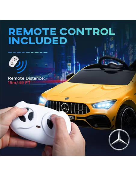 AIYAPLAY Mercedes-Benz AMG CLA 45 Licensed 12V Kids Electric Car Ride on Car w/ Remote, Suspension Lights Music Horn - Yellow