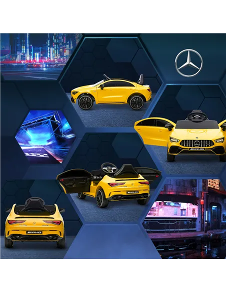 AIYAPLAY Mercedes-Benz AMG CLA 45 Licensed 12V Kids Electric Car Ride on Car w/ Remote, Suspension Lights Music Horn - Yellow