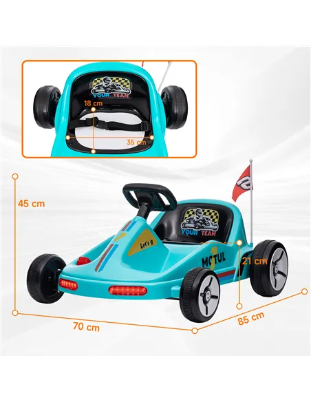 AIYAPLAY 6V Electric Go Kart for Kids with Music, Light, Horn, for 3-5 Years, Blue