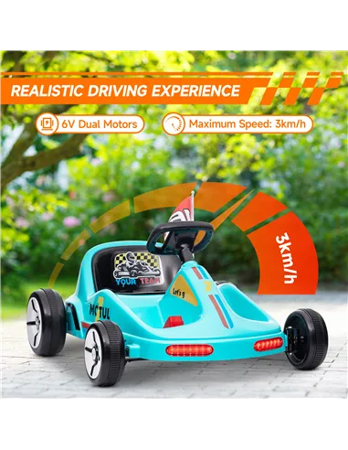 AIYAPLAY 6V Electric Go Kart for Kids with Music, Light, Horn, for 3-5 Years, Blue