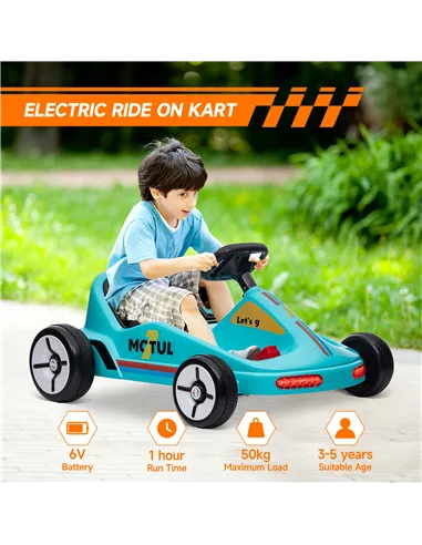 AIYAPLAY 6V Electric Go Kart for Kids with Music, Light, Horn, for 3-5 Years, Blue