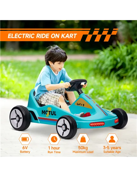 AIYAPLAY 6V Electric Go Kart for Kids with Music, Light, Horn, for 3-5 Years, Blue