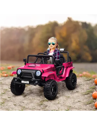 AIYAPLAY 12V Battery Powered Kids Ride-On Car, Electric Truck w/ Spring Suspension, Remote, Music, Horn, Lights, Pink