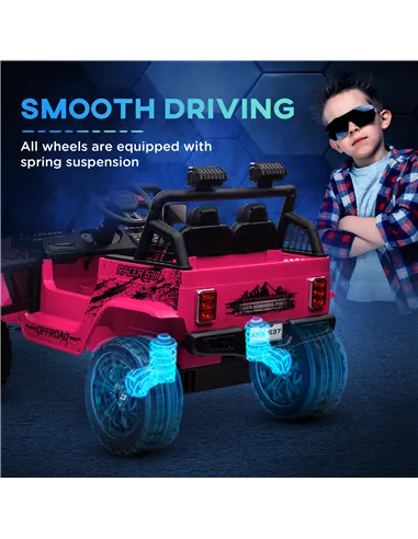 AIYAPLAY 12V Battery Powered Kids Ride-On Car, Electric Truck w/ Spring Suspension, Remote, Music, Horn, Lights, Pink