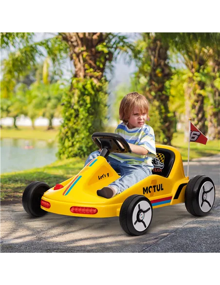 AIYAPLAY 6V Electric Go Kart for Kids with Music, Light, Horn, for 3-5 Years, Yellow