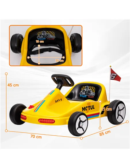 AIYAPLAY 6V Electric Go Kart for Kids with Music, Light, Horn, for 3-5 Years, Yellow