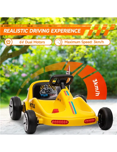 AIYAPLAY 6V Electric Go Kart for Kids with Music, Light, Horn, for 3-5 Years, Yellow