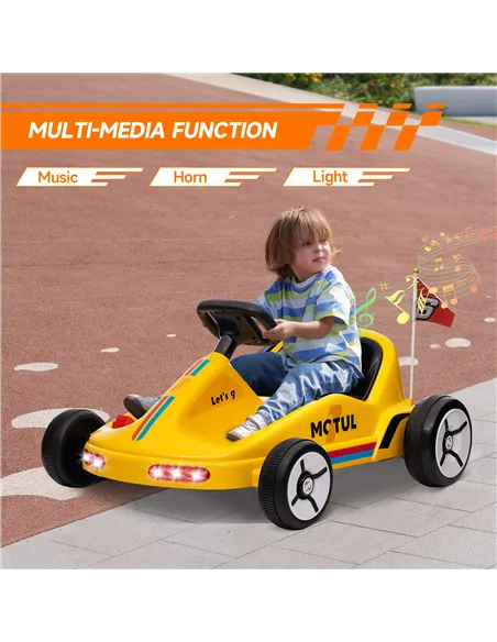 AIYAPLAY 6V Electric Go Kart for Kids with Music, Light, Horn, for 3-5 Years, Yellow