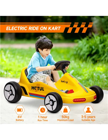 AIYAPLAY 6V Electric Go Kart for Kids with Music, Light, Horn, for 3-5 Years, Yellow