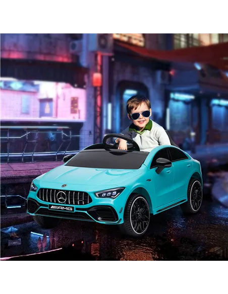 AIYAPLAY Mercedes-Benz AMG CLA 45 Licensed 12V Kids Electric Car Ride on Car w/ Remote, Suspension Lights Music Horn - Light Blu