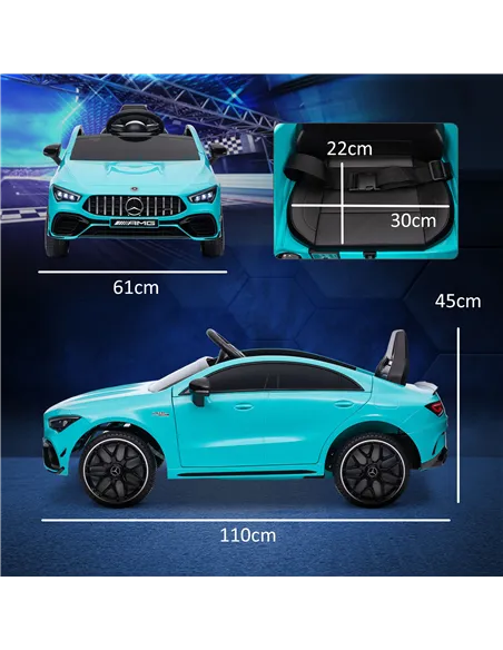 AIYAPLAY Mercedes-Benz AMG CLA 45 Licensed 12V Kids Electric Car Ride on Car w/ Remote, Suspension Lights Music Horn - Light Blu