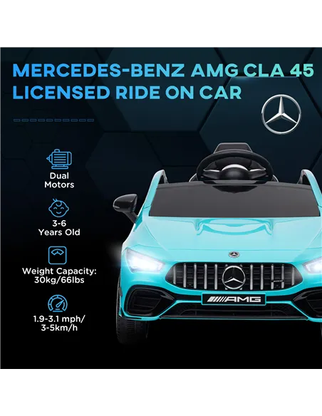 AIYAPLAY Mercedes-Benz AMG CLA 45 Licensed 12V Kids Electric Car Ride on Car w/ Remote, Suspension Lights Music Horn - Light Blu